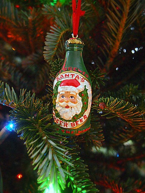 Santa's face on a beer bottle Christmas ornament