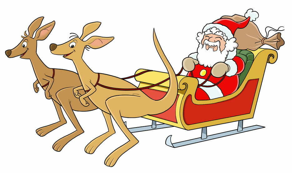 Two boomers pulling Snata in his sleigh