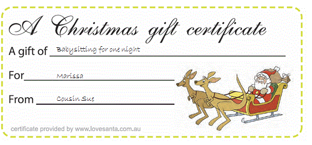 A Christmas gift voucher for babysitting