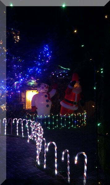 Christmas lights with inflatable Santa & snowman
