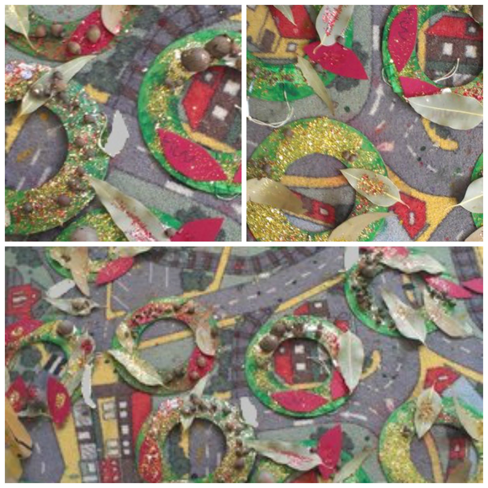 | love santa gumnut wreaths drying - kids Christmas craft