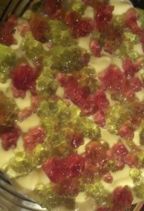 red and green jelly topped Christmas trifle
