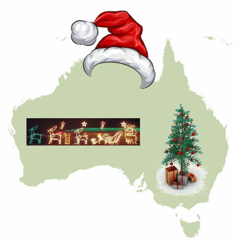 Map of Australia covered in Christmas icons