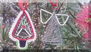 Christmas ornaments hanging in tree