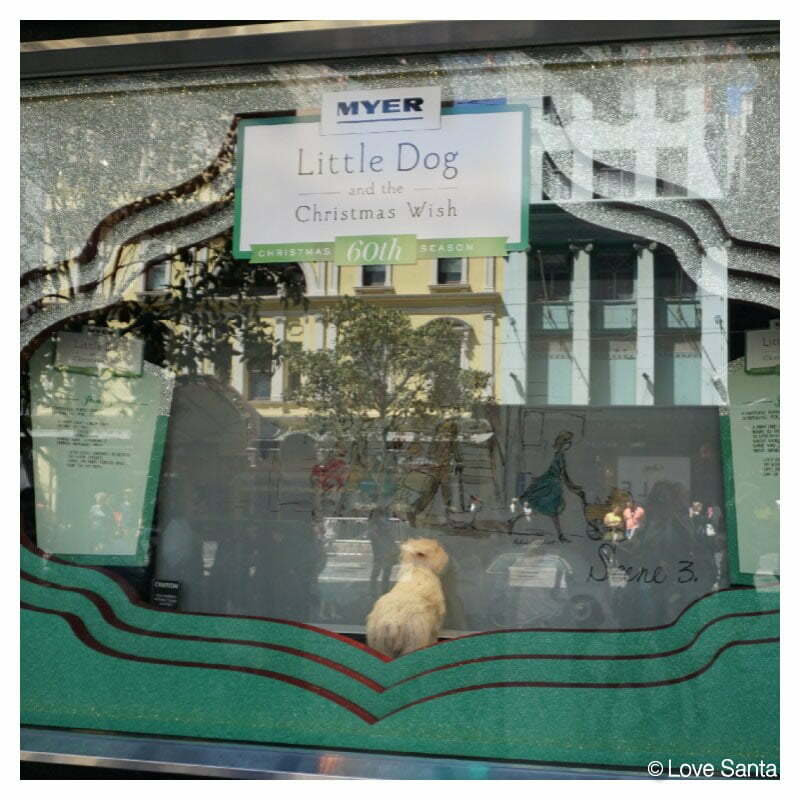 | love santa 2015 Myer windows with 60th sign and little dog