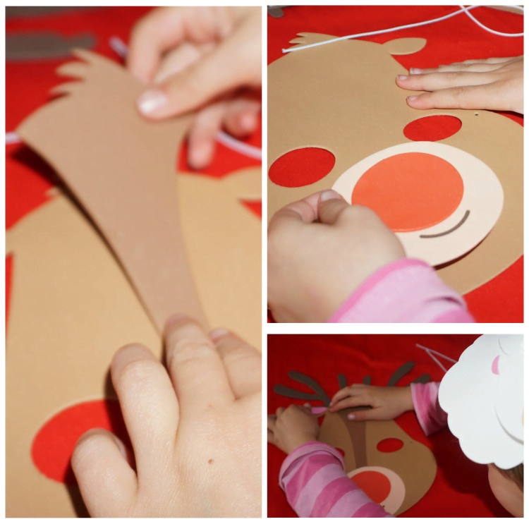 | love santa COllage of images of a child making a foam reindeer mask