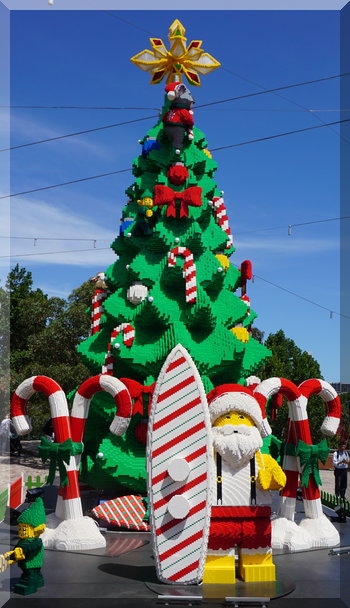 Lego Santa, surfboard and Christmas tree in Melbourne