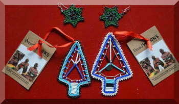 Christmas trees and star earrings made from small beads