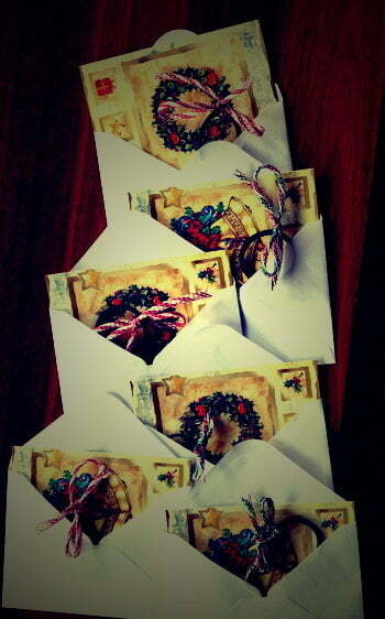 | love santa array of CHristmas cards and envelopes with hair ties included