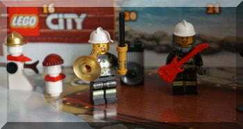 Lego fire fighter with a trumpet