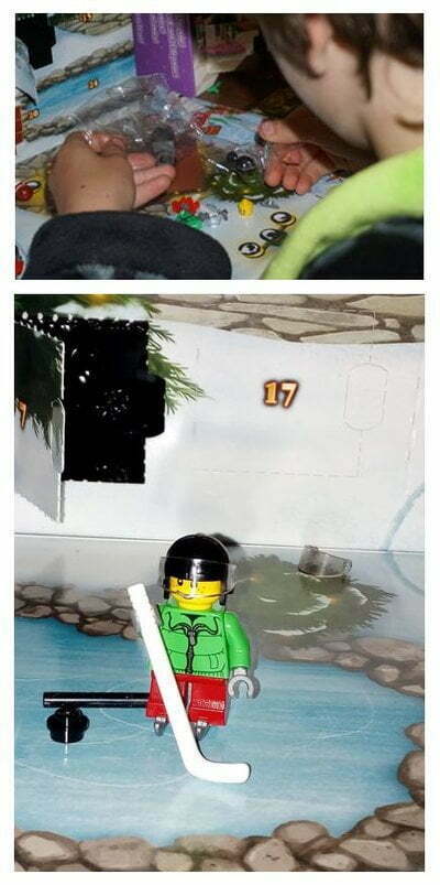 | love santa Lego ice-hockey player in front of advent calendar