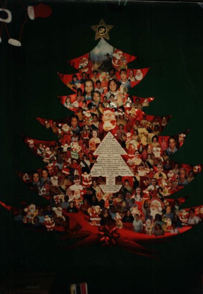 | love santa Christmas tree made of a collage of photos