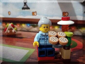 | love santa Lego Grandma holding a tray of biscuits