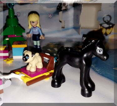 Black Lego horse with Stephanie and a dog