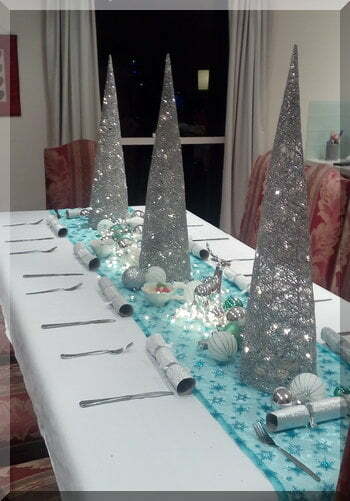 dining table set in a Turquoise Christmas theme