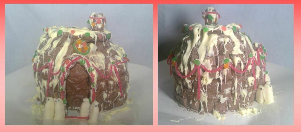 two views of a chocolate igloo