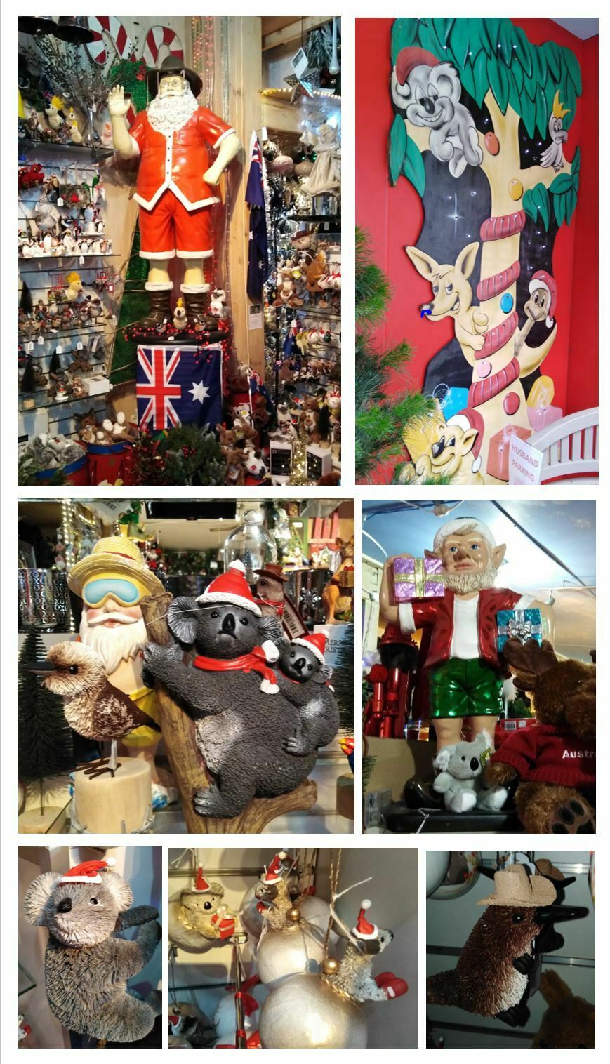 Collage of Aussie themed decorations at Santa's Place