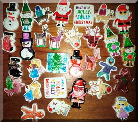 | love santa painted Christmas ornaments on display