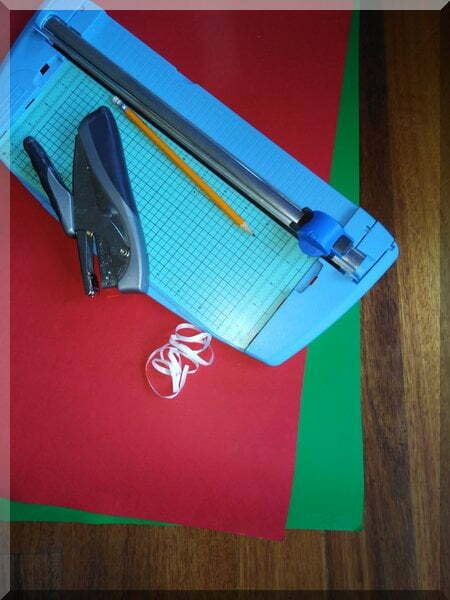 | love santa cardboard, ruler, pencil, stapler and scissor to make a Christmas decoration