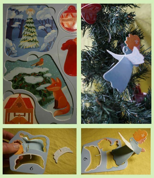 collage of angel press out decoration from advent calendar