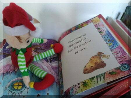 Tinkles the elf reading about Mrs Claus