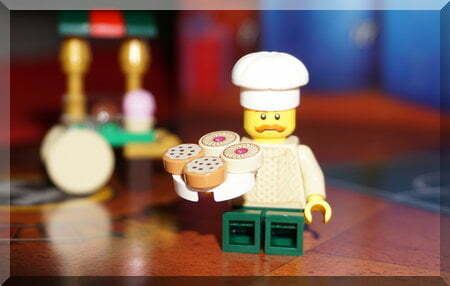 Lego chef with a tray of biscuits