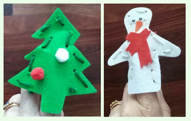 Christmas tree and snowman finger puppets