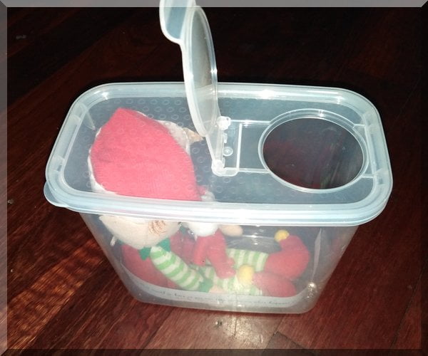 elves in a container with a pouring section of the lid open