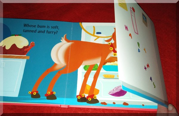 Inner page of whose bum at Christmas showing a reindeer