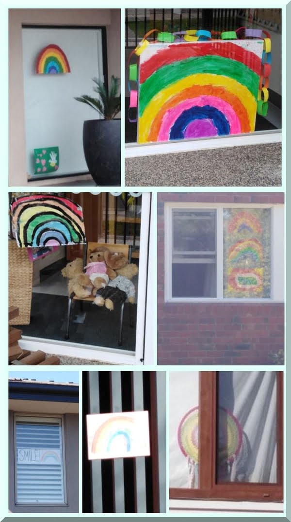 Collage of rainbows in windows