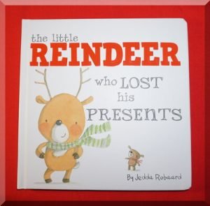 Front cover of a board book called The little reindeer who lost his presents