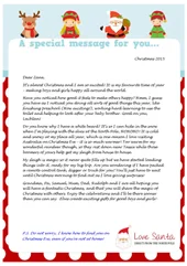 Sample Love Santa letter on a template of cartoon characters of Santa, Rudolph and two elves