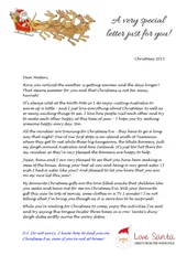 Sample Love Santa letter on a template of Santa in his sleigh being pulled by boomers