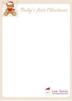 Sample Love Santa letter template for a baby's first Christmas showing a teddy bear