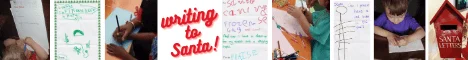 Collage of photos of chidlren writing letters to Santa