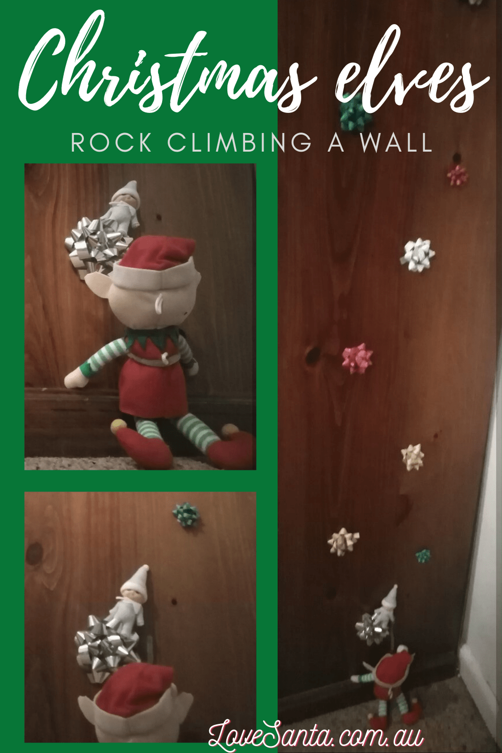 Christmas elves climbing a wall