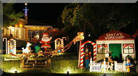Santa, his sleigh and workshop - a Christmas lights display, in Ivanhoe