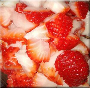 Chopped up fresh strawberries for baking with