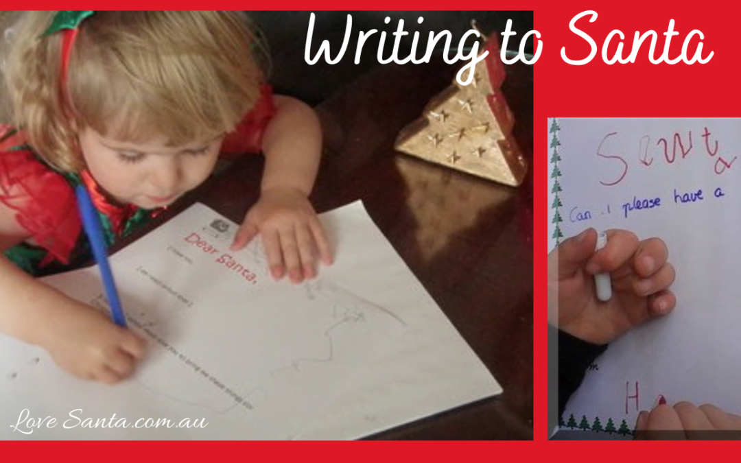 Children writing letters to Santa, including a cute little girl in a Christmas fairy costume