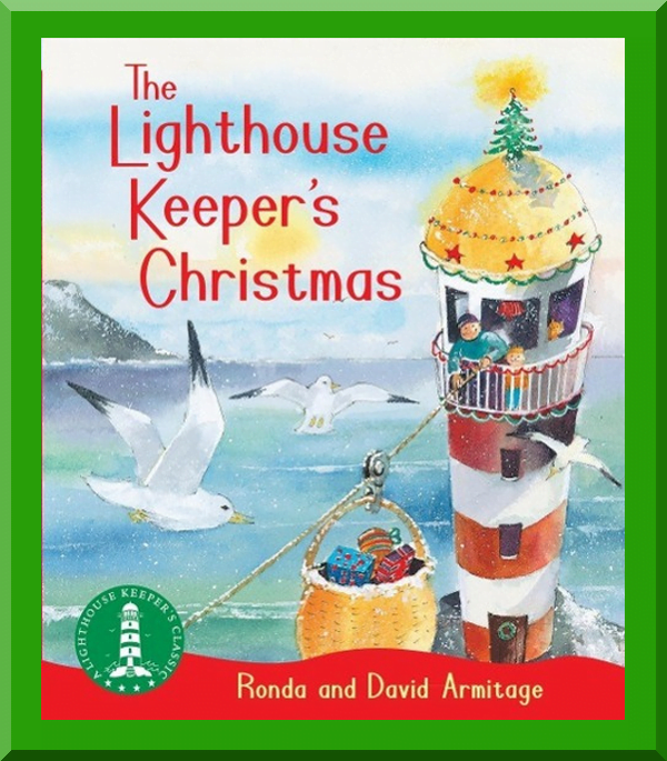 picture of a lighthouse with a star on top - front cover of a children's Christmas book called the lighthouse keeper's Christmas