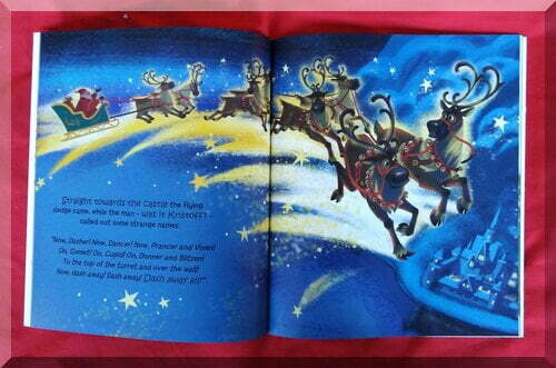 Olaf-night-before_inner-sleigh | love santa picture of reindeer pulling Santa in his sleigh across the sky - from the book Olaf's Night Before Christmas