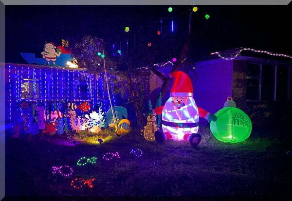 underwater Aussie Christmas light display with Santa