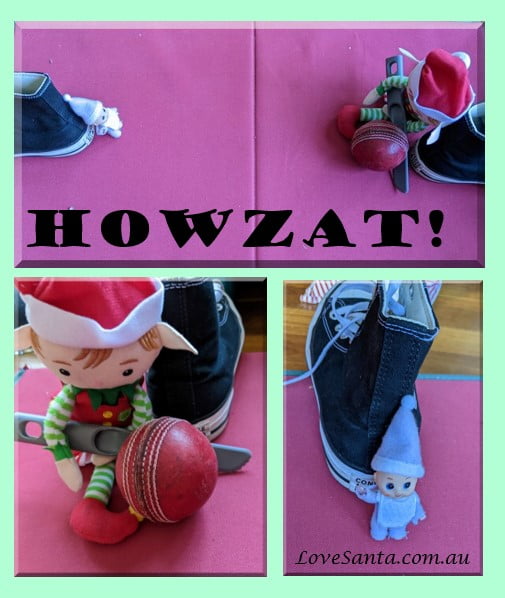Cricket-collage | love santa Christmas elves playing cricket with a real cricket ball and a camping knife!