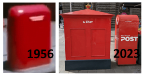 Melbourne letterboxes 1956 2023 | love santa Two hotos of red letterboxes in Melbourne - one from 1956 and one from 2023