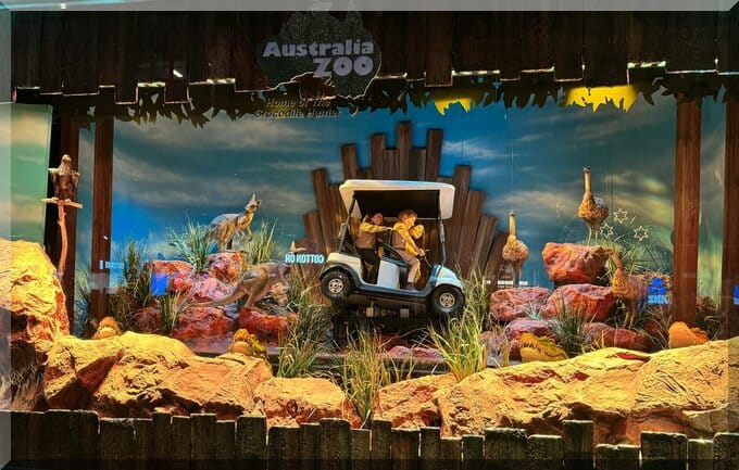 2024_myer_windows_wildlife_warriors_australia_zoo_jeep_680x433 | love santa 2024 Myer windows - wildlife warriors showing