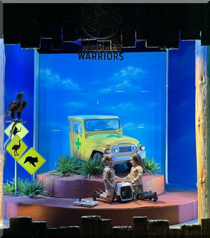 2024_myer_windows_wildlife_warriors_australia_zoo_kids_koala_in_carrier-680x769 | love santa 2024 Myer windows - wildlife warriors showing
