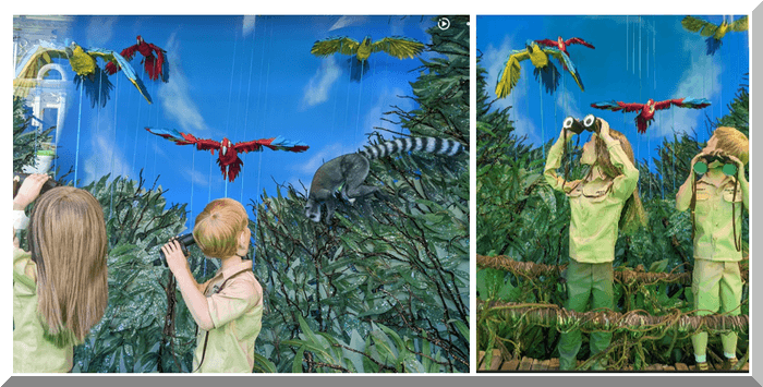 Myer_window_2024_irwins_birds_lemur-700x355 | love santa Bindi and RObert IRwin at Australia Zoo watching birds and lemurs in the Myer Christmas windows
