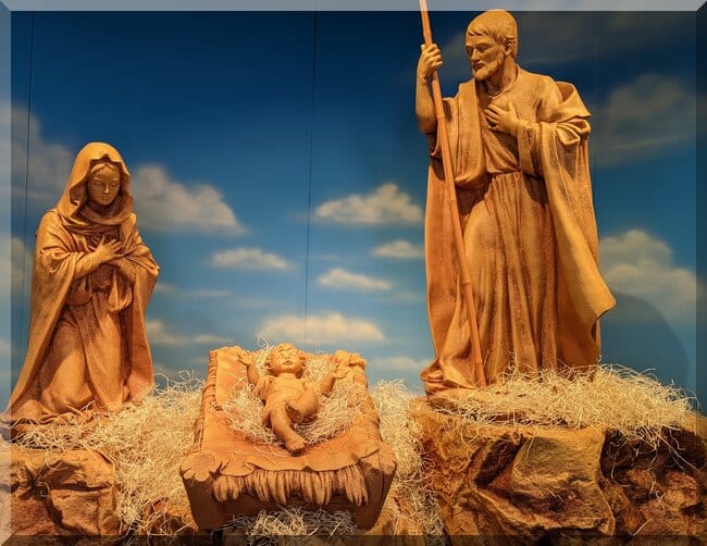 Myer_windows_2024_nativity-650x502 | love santa Melbourne Myer Christmas windows 2024 outdoor nativity scene of Mary, Jesus and Joseph
