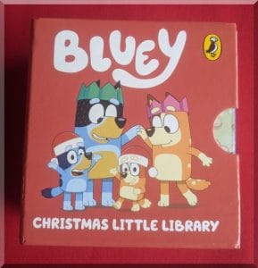 Bluey christmas library box set | love santa Cover of teh box set of books in Bluey Christmas Little Library